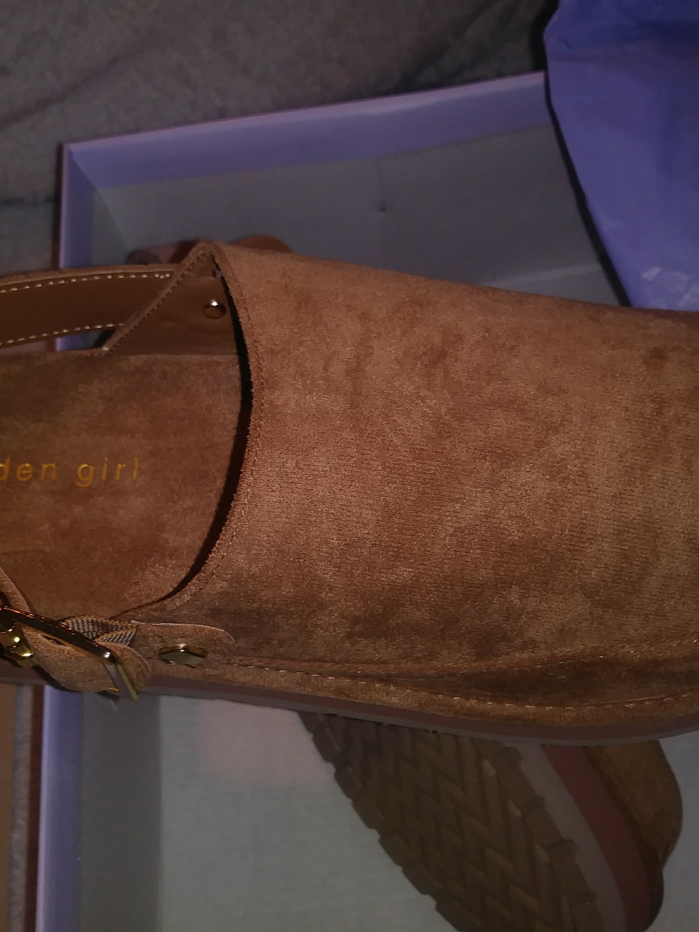Madden Girl Tan Suede Buckle Clog Mule